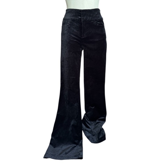 NWT Paige HR Lou Lou Velvet Wide Clean Front Flare Leg Pants Black Overdye 27 - Picture 2 of 13